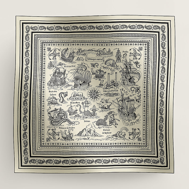 HERMES　カレジェアン　Tatouages Marins Bandana Xale 140 Tatouages Marins Bandana - Branco | Hermès Brasil